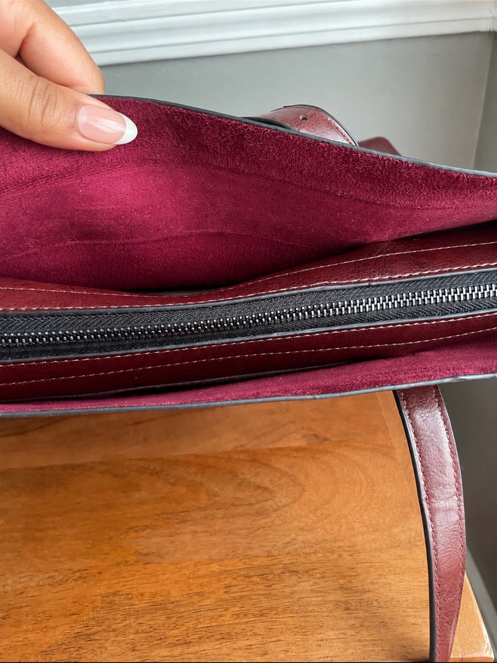 Burgundy Faux Leather Tote Bag Large Shoulder Bag - Picture 6 of 10